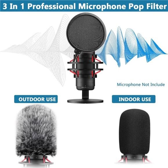 Pop Filter for Hyperx Quadcast,3 in 1 Quadcast S Mic Pop Filter+Furry Windscreen - Picture 2 of 7
